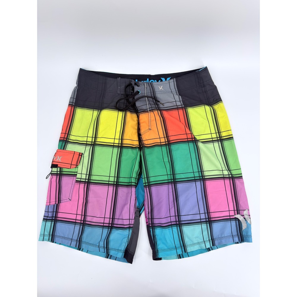 Hurley Board Shorts Phantom Y2K Men XL Multicolor Plaid Swim Trunks Surf Beach